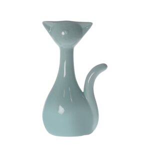 Figura Ceramica Gato Azul Pastel 17x11x30 Cm