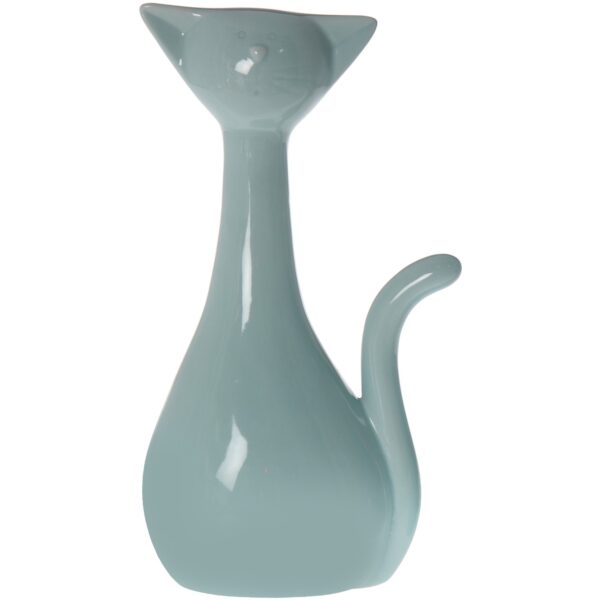 Figura Ceramica Gato Azul Pastel 17x11x30 Cm