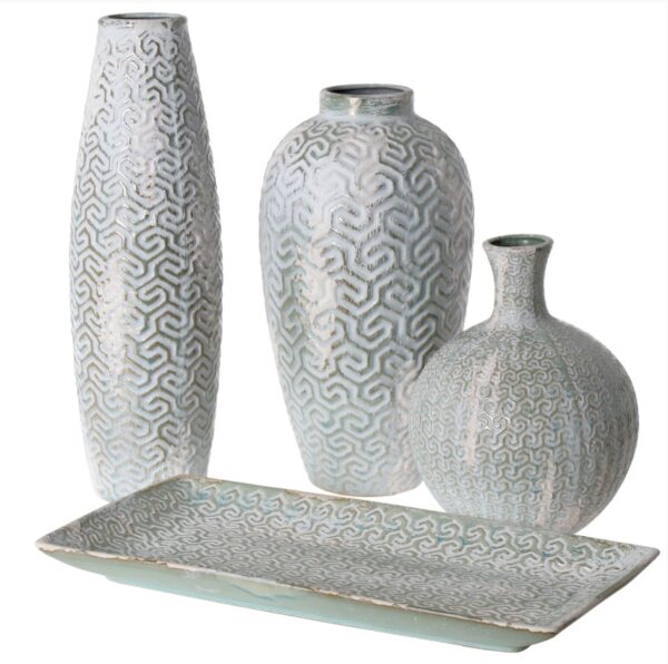 Jarro de cerâmica decorado cinza/azul Envelhecido