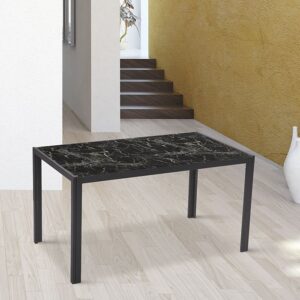 Mesa Marmol (Pé metal | Tampo vidro decorado | Fixa | 135x80cm)