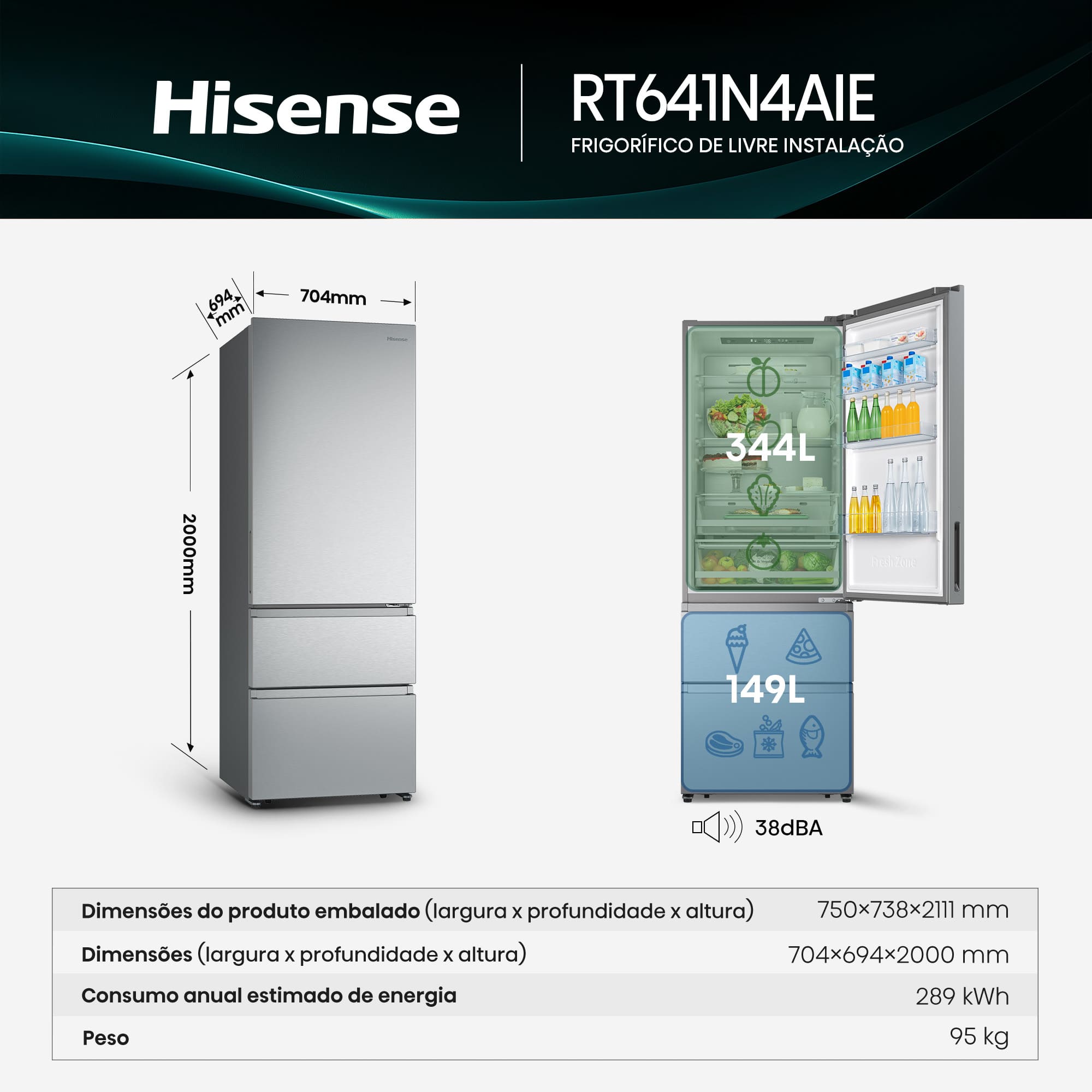 Combinado Hisense RT641N4AIE (200Ax70Lcm | 493L | No Frost | E) - Imagem 3