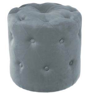 Puf em Veludo Capitonê Azul Chumbo (Ø40x38,5cm)